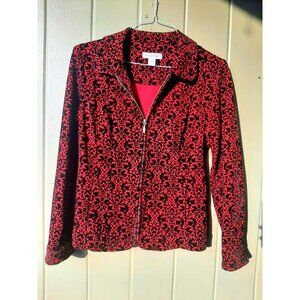 Christopher & Banks Red Black floral Crushed velour Jacket size small S